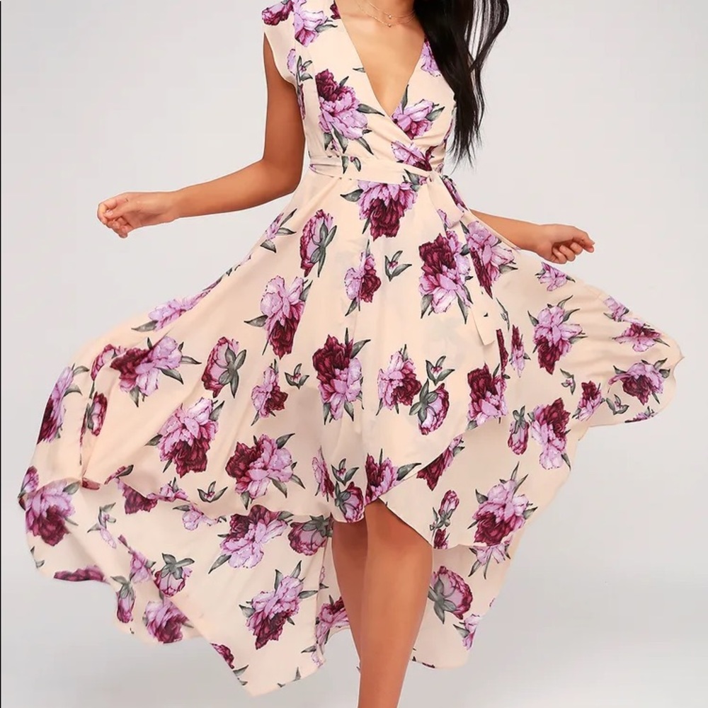 NWT Lulu’s Pink Floral Print High-Low Dress